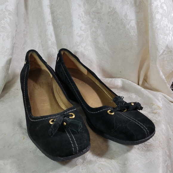 Talbot's Ladies Black Suede Leather Slip-on Wedged Heels - size 7M - EUC - Picture 1 of 9